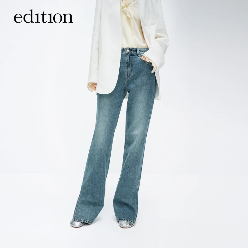 【商场同款】edition春新款复古喇叭开衩牛仔裤#EBD1JEN004