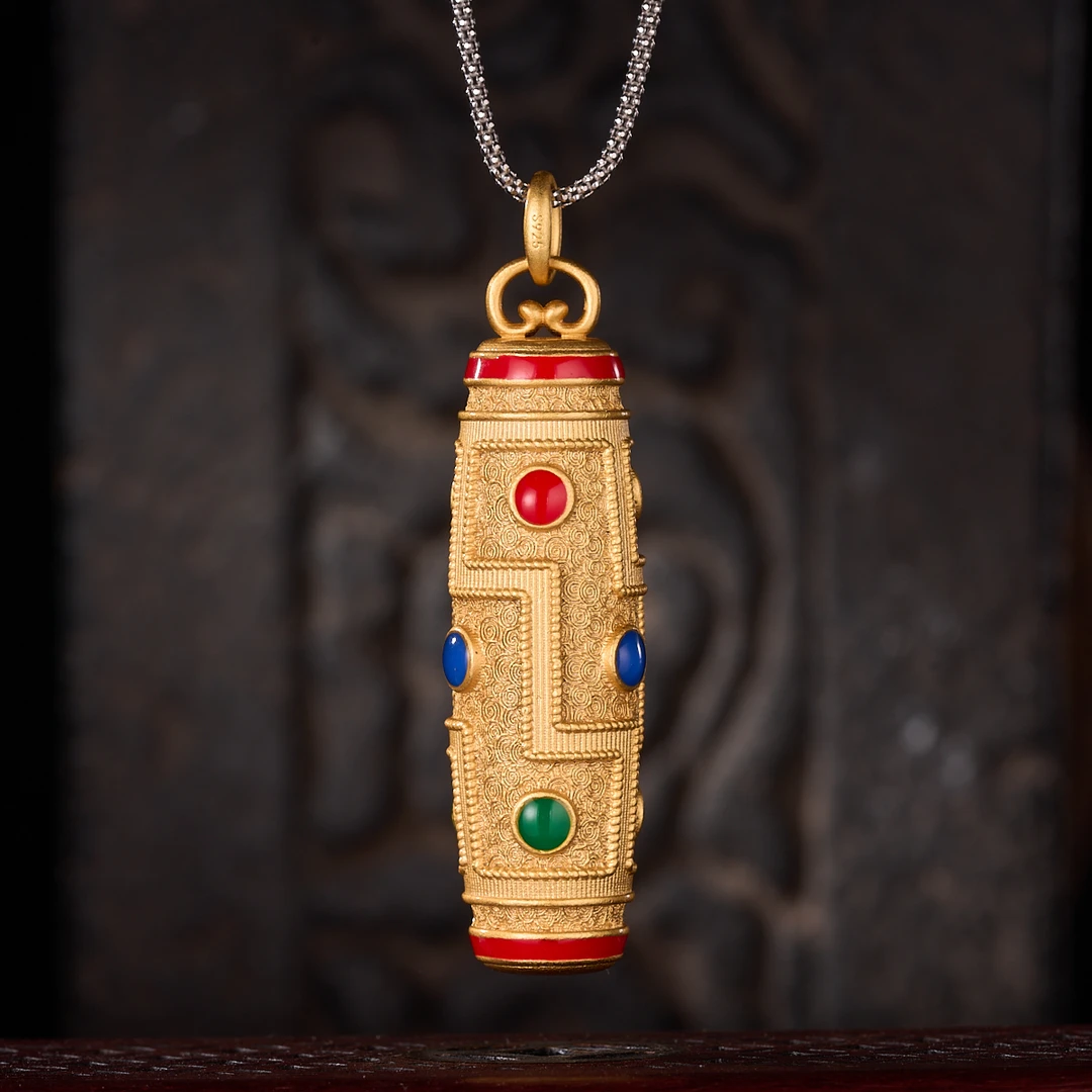 吊坠925银 【云丹拉姆】丨银镶九眼吊坠多样性发其一