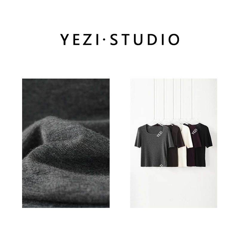 两件加购【万能公式】德国扬子纱时尚U型领中袖针织T恤上衣25318009