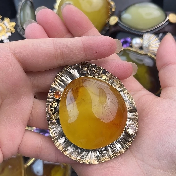 琥珀银S925镶嵌裸石