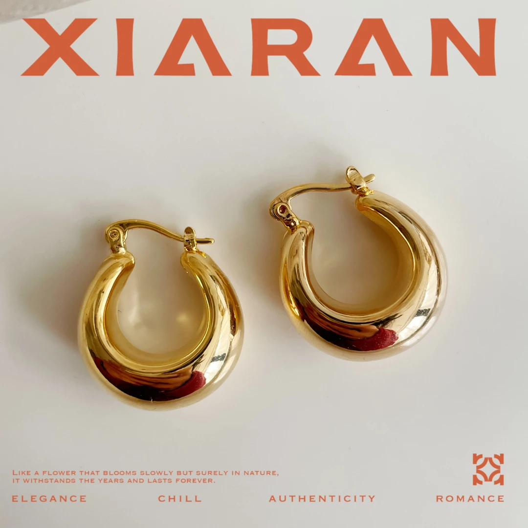 黄铜耳饰 「豆蔻」法式金色高级时尚气质百搭小众复古素款光面耳环