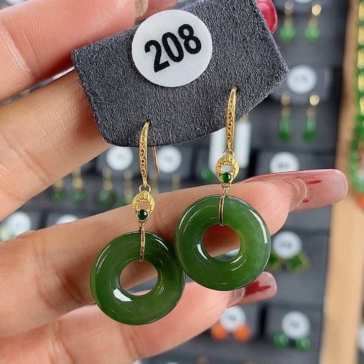 和田玉耳饰18K金镶嵌