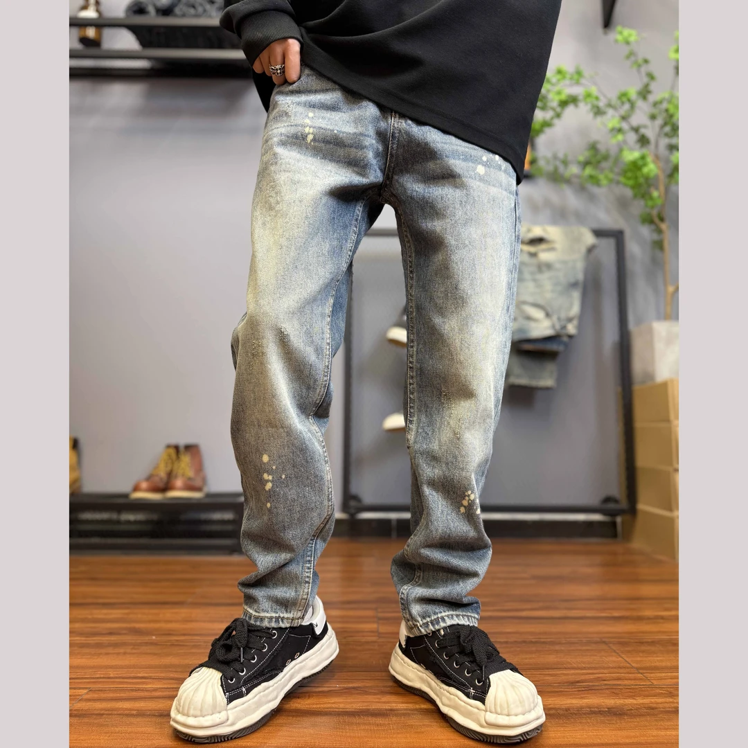 秋冬重磅复古高街男牛仔裤子潮牌休闲直筒宽松百搭水洗怀旧色5603