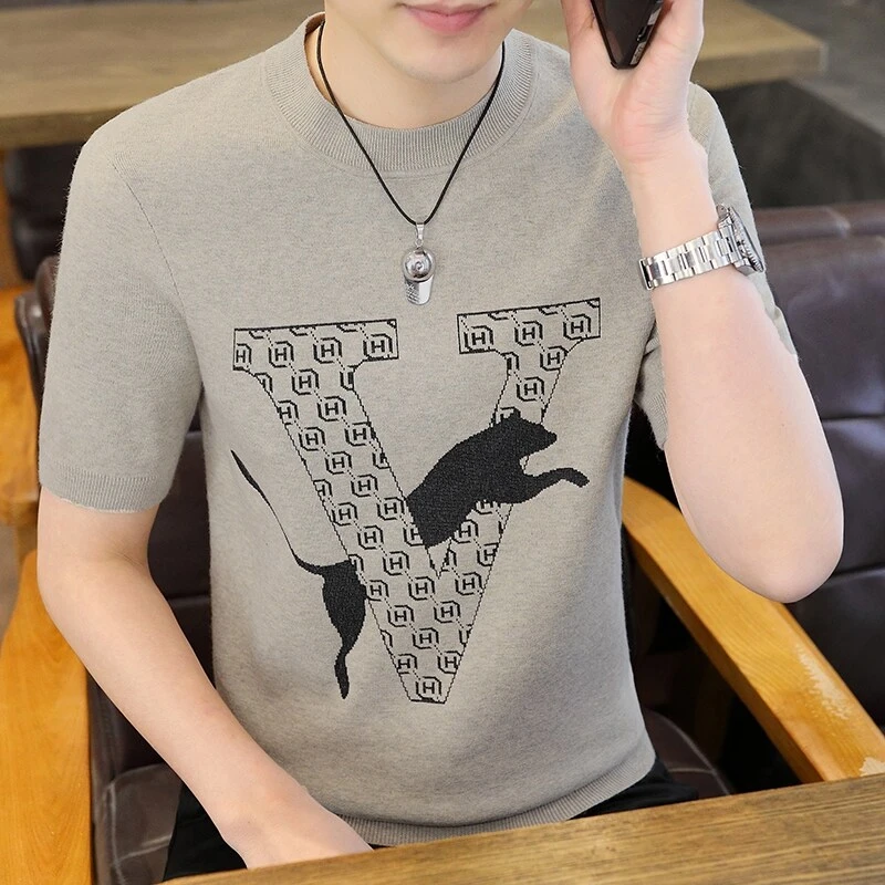 高品质短袖毛衣男士春秋新款时尚针织衫百搭百搭潮流男休闲打底衫