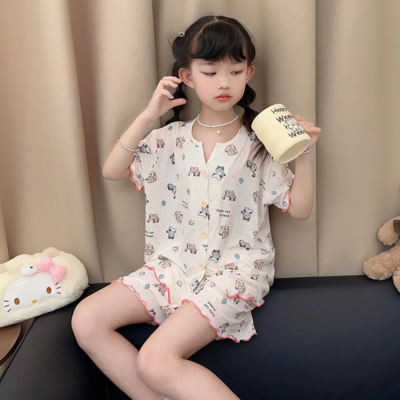 莫代尔儿童睡衣女童夏季凉感2025新款可爱公主风小女孩家居服套装