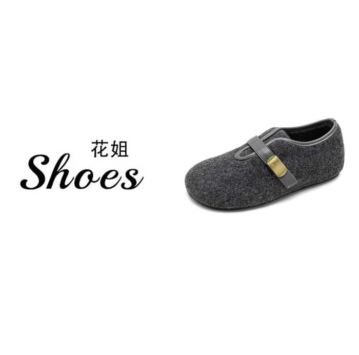 WW913-1内增高毛呢加绒勃肯鞋女秋冬保暖棉鞋玛丽珍毛毛鞋