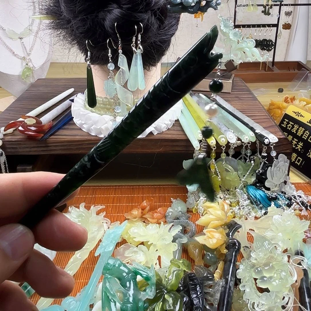 蛇纹石玉合金发饰