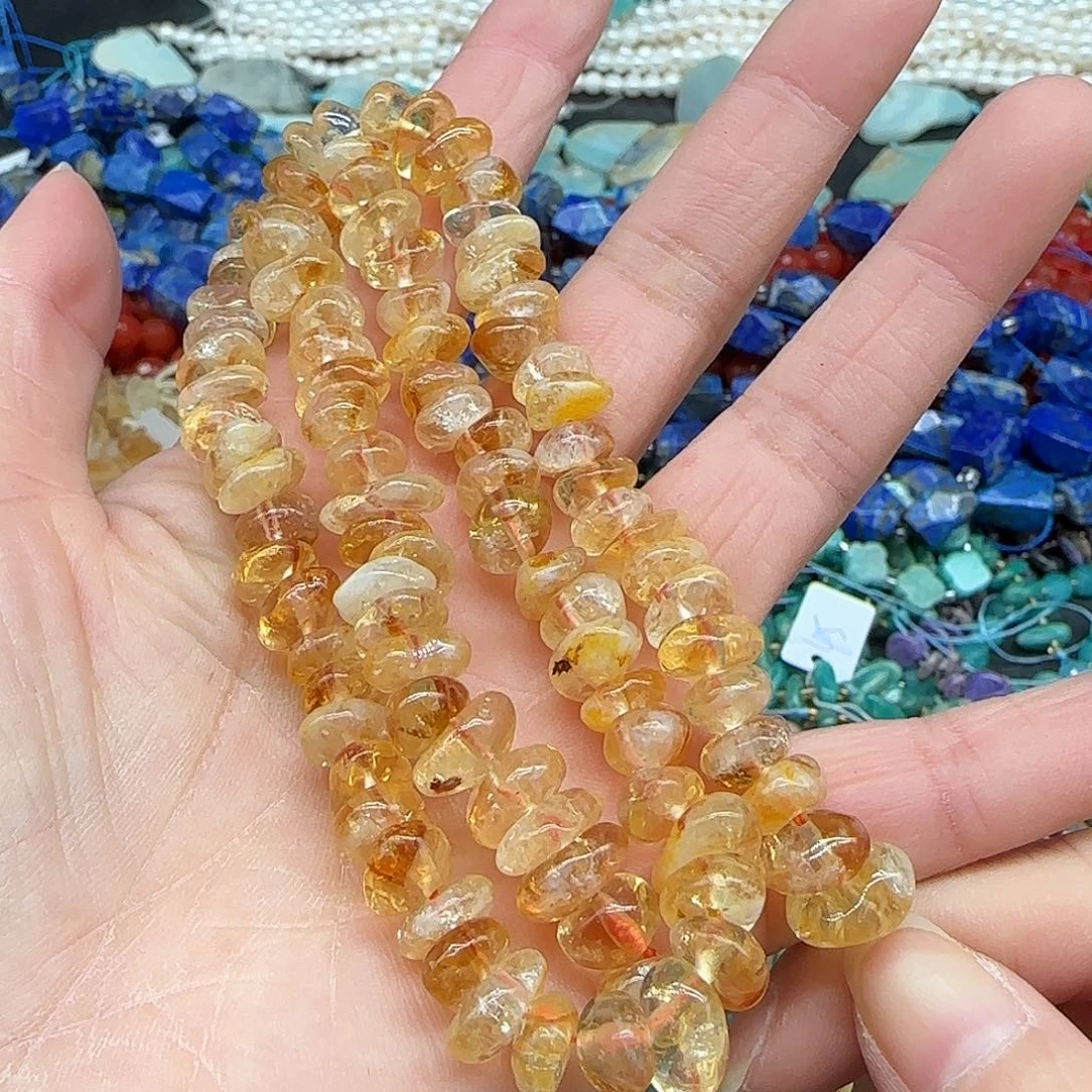 玛瑙/玉髓珠宝半成品合金黄水晶8-10mm随形一条