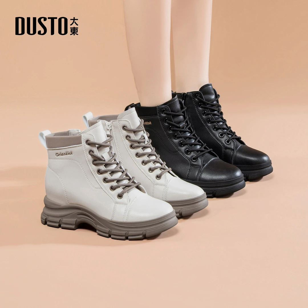 大东女鞋马丁靴2025冬季新款舒适妈妈鞋加绒保暖舒适外穿短靴1233