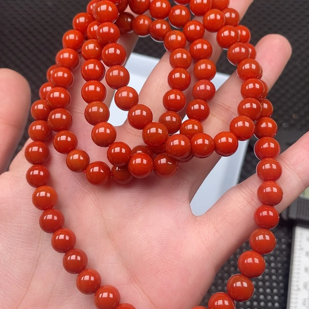 南红玛瑙未镶嵌8mm柿子红圆珠108颗长链