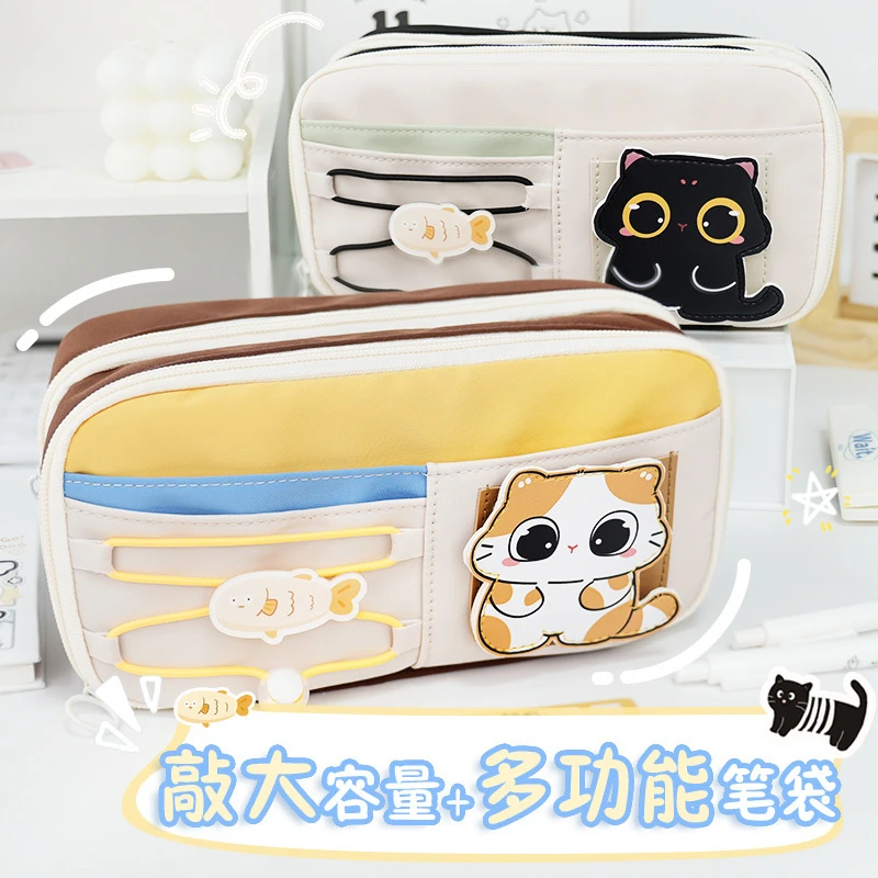 新款萌趣苹果造型抽绳笔袋大容量多层女生小学生文具