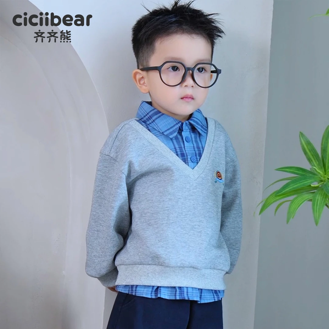CBME学院风长袖套装儿童套头假两件秋季 Q103377