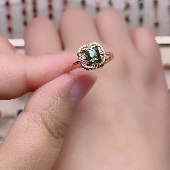 碧玺银S925镶嵌戒指戒指