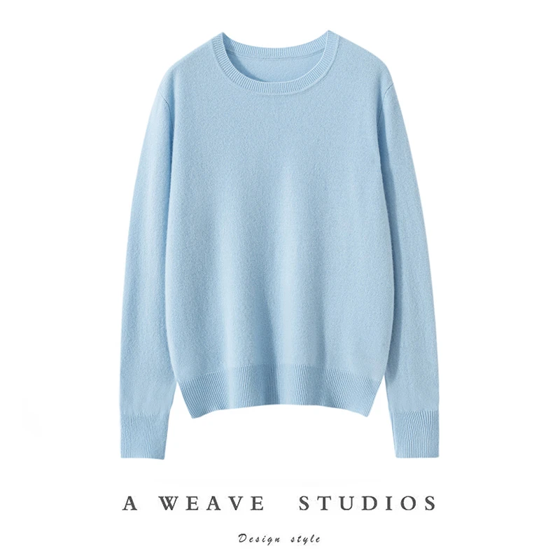 J480纯绒针织圆领打底衫舒适百搭羊绒衫秋冬新款长袖女士宽松简约