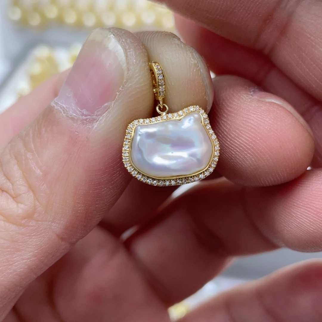 海水珍珠吊坠(不含链)18K金镶嵌