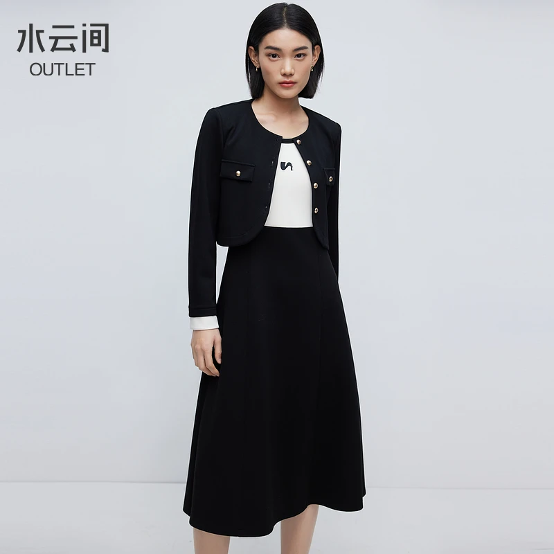 水云间黑色小香风连衣裙短外套上衣套装裙女气质10398