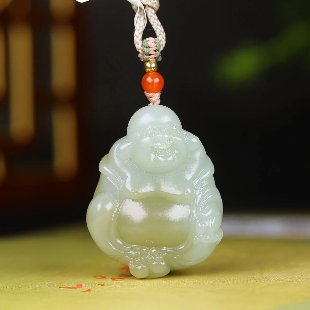 1126103和田玉且末料弥勒佛挂件