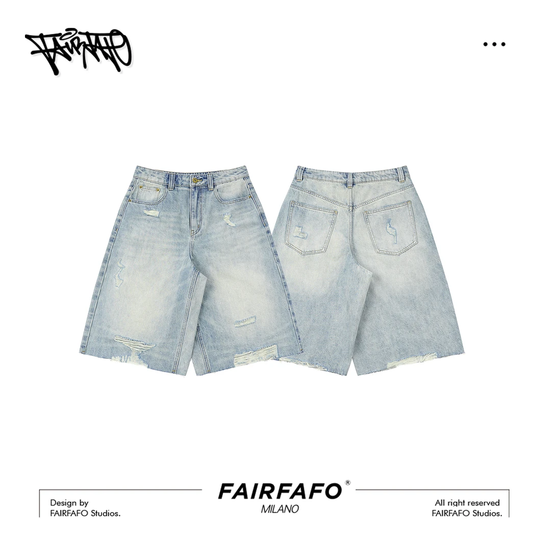 【浅蓝牛仔破烂五分裤】KZCL54001