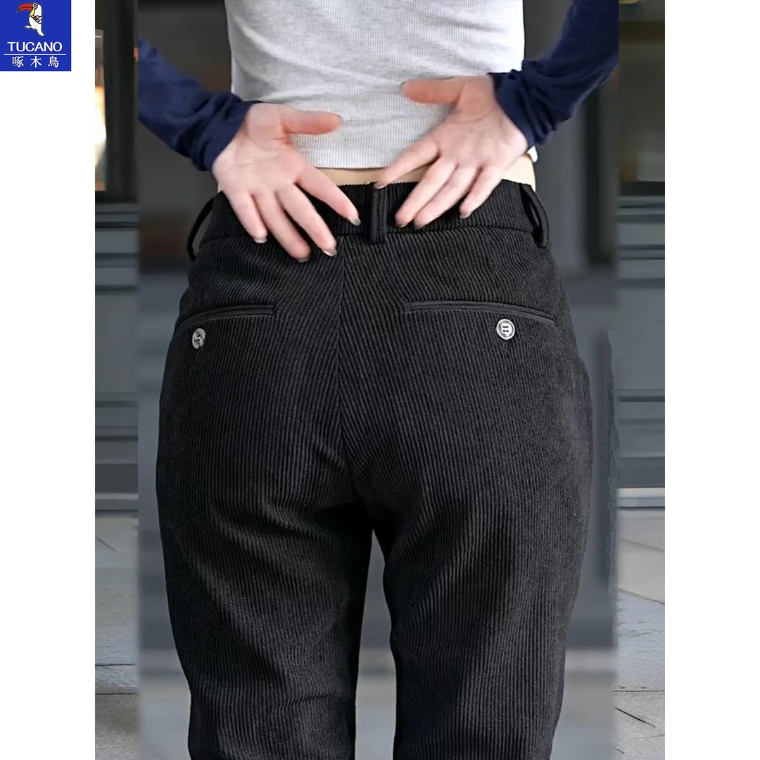 啄木鸟雪尼尔灯芯绒休闲裤男士秋冬加绒保暖宽松直筒商务百搭舒适