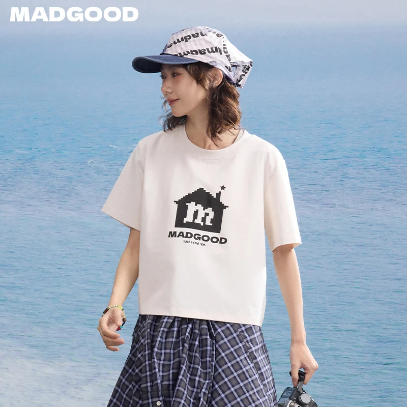 马得工地日系夏季索罗娜面料印花短款T恤DX252186