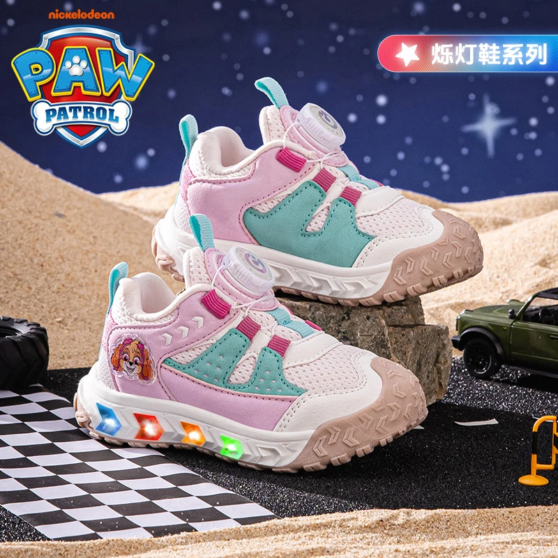 汪汪队儿童专业跑步鞋秋季闪灯发光竞速鞋防滑轻便旋转纽扣运动鞋