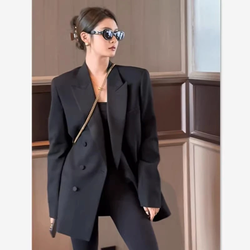 大码黑色高级感小西装女春秋胖mm设计感复古显瘦休闲气质西服外套