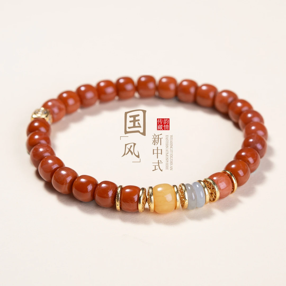 S925玛瑙南红琥珀蜜蜡翡翠新中式国风手链手串腕链
