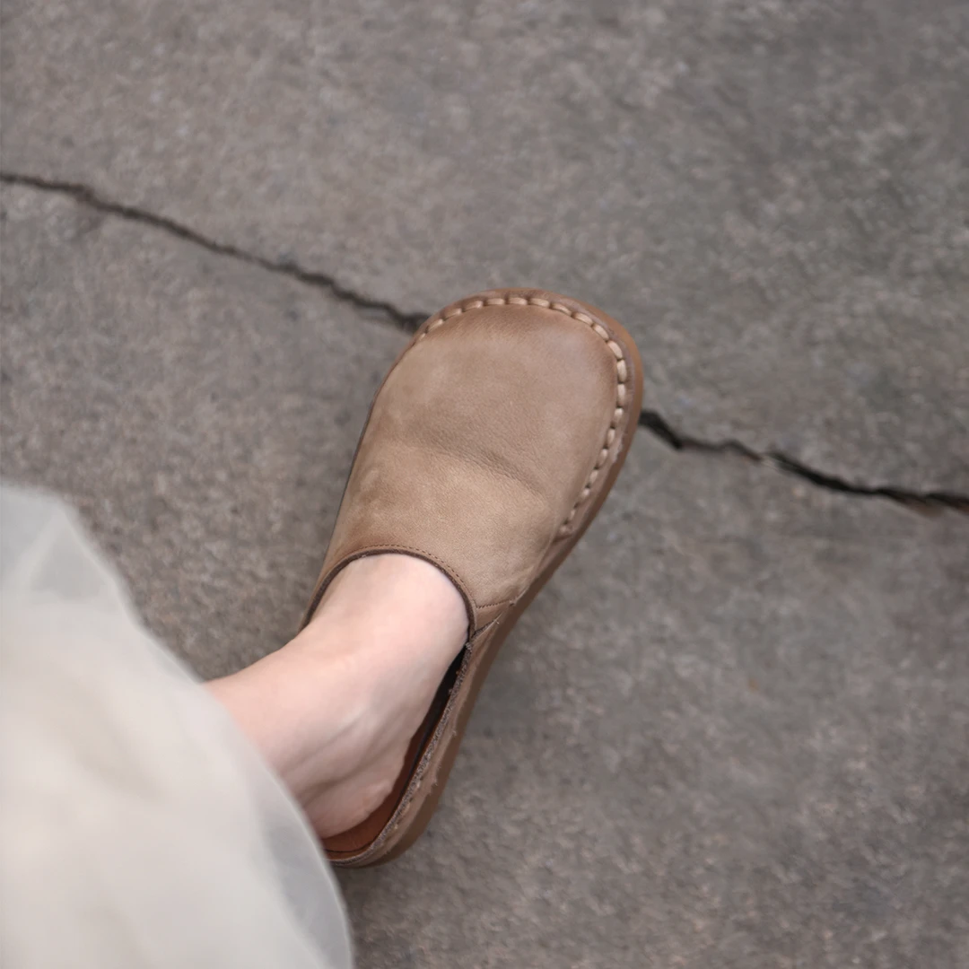 Artmu阿木复古手工缝线包头拖鞋女夏外穿新款软底平底半拖鞋9688