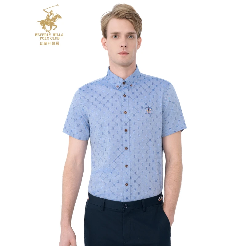 比华利保罗春夏季新款男士商务短袖衬衫高纱织纯棉衬衣233226087