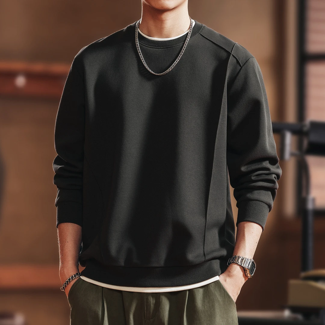 MR.MUDI/穆迪先生美式假两件男士卫衣秋季新款宽松长袖套头T恤潮