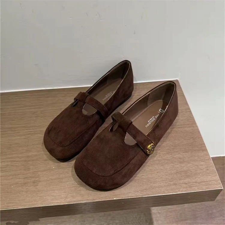 2025秋季新款方头奶奶鞋软底平底玛丽珍鞋女仙女风日系浅口小皮鞋