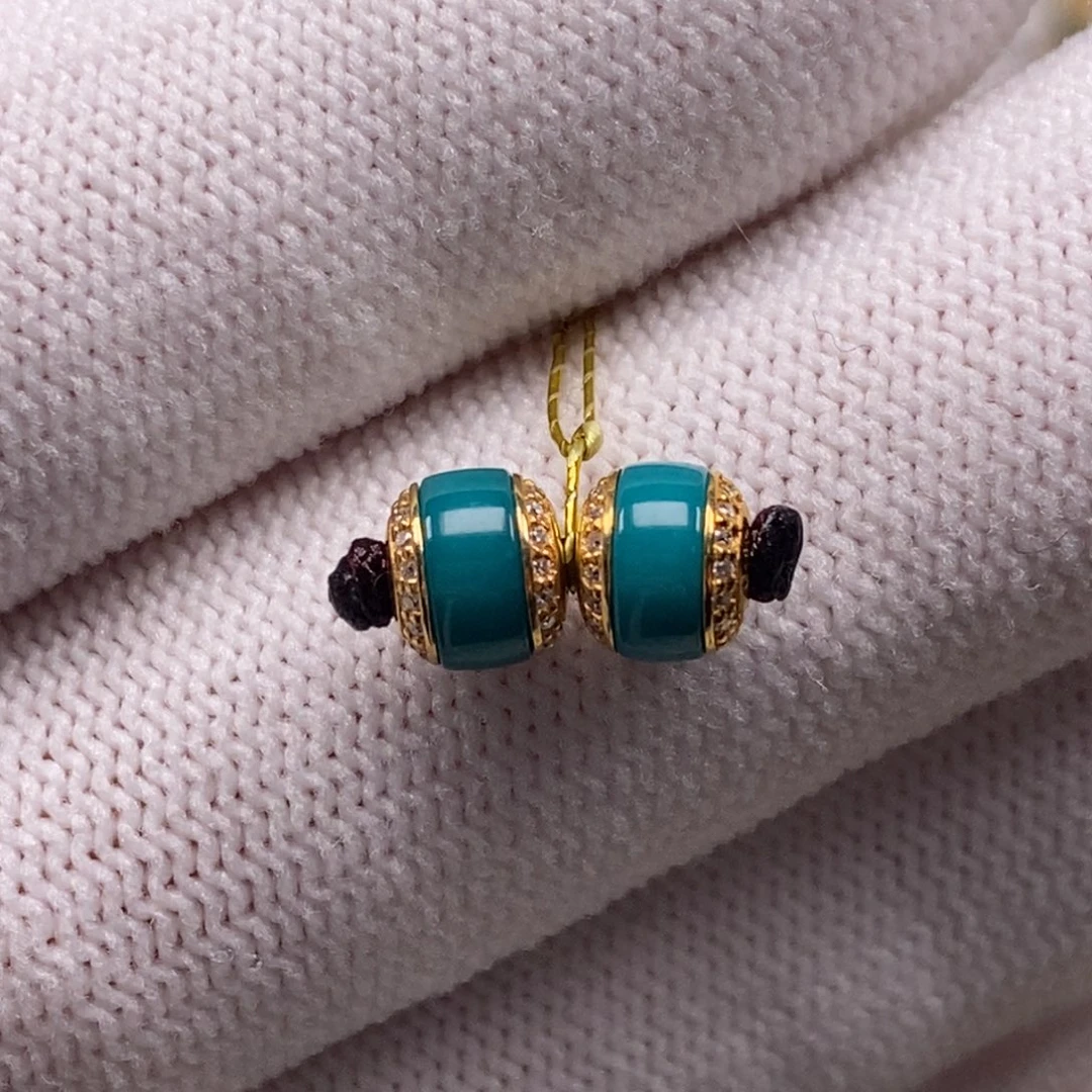 18K金镶嵌绿松石汉堡珠Aa500//6mm