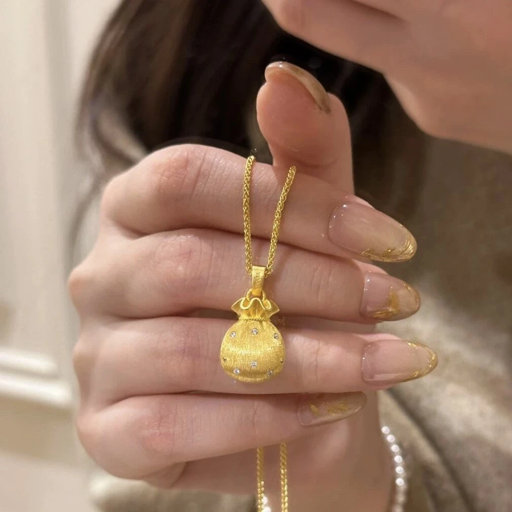 钛钢项链 古法拉丝小福袋项链韦雪同款X-110