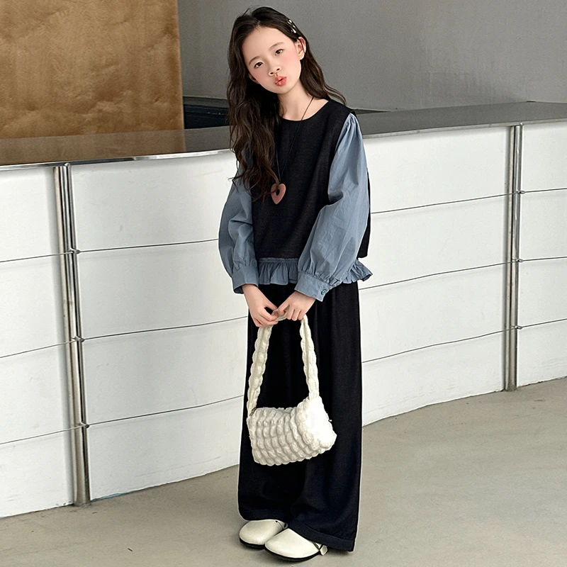 女童韩系套装穿搭秋装款2025新款女孩大童超好看马甲阔腿裤三件套