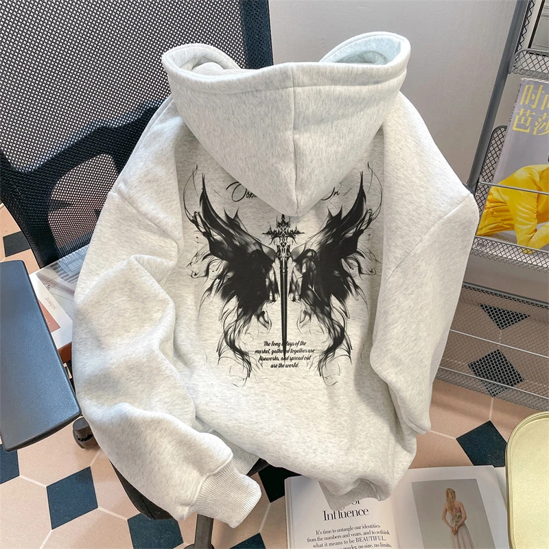 国潮牌卫衣加绒加厚男装复古连帽衫秋冬季套头外套女装KX01T04