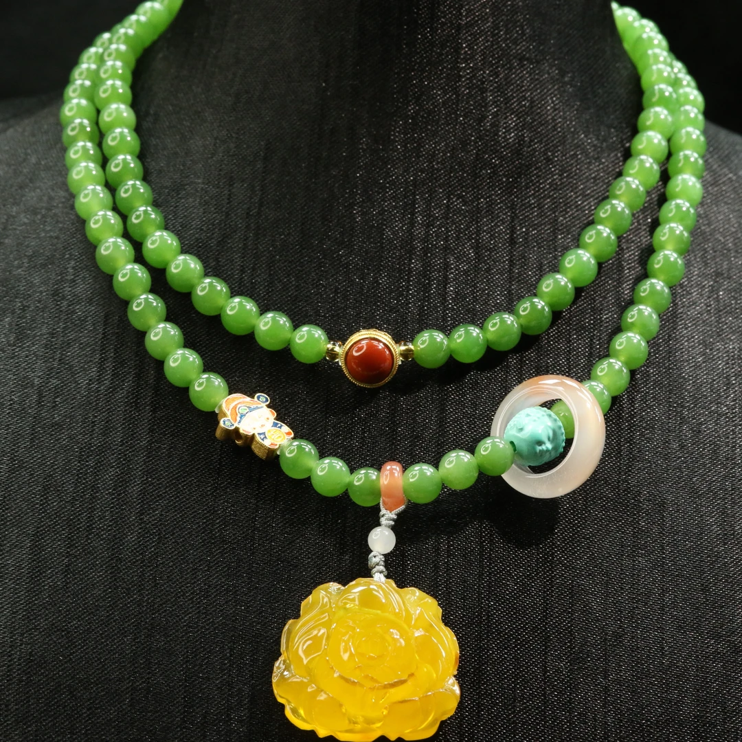 17和田玉碧玉项链/600274上海嘉禾拍卖