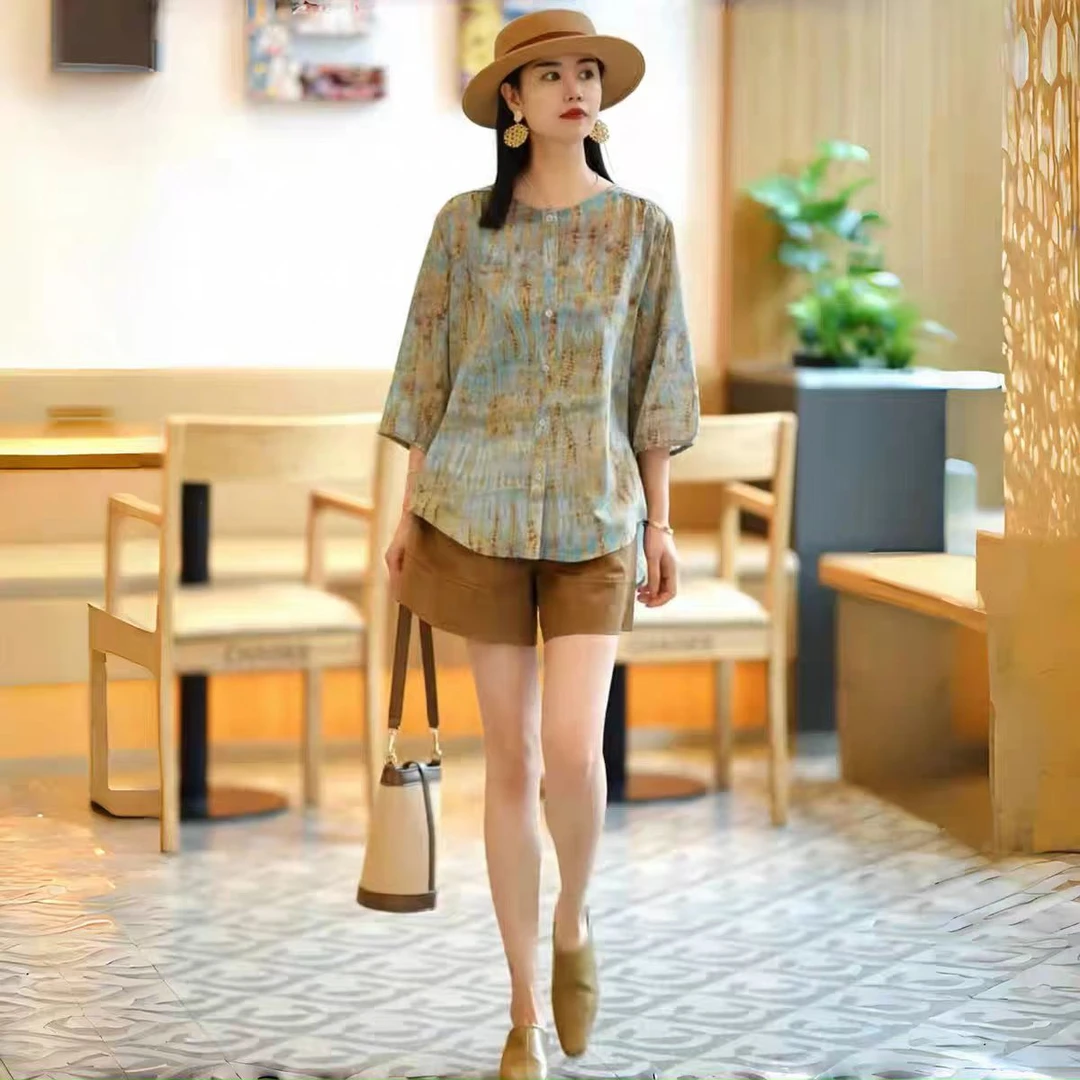 绒贝斯5672衬衫女夏季短袖薄款轻奢高级感2025新款衬衣上衣