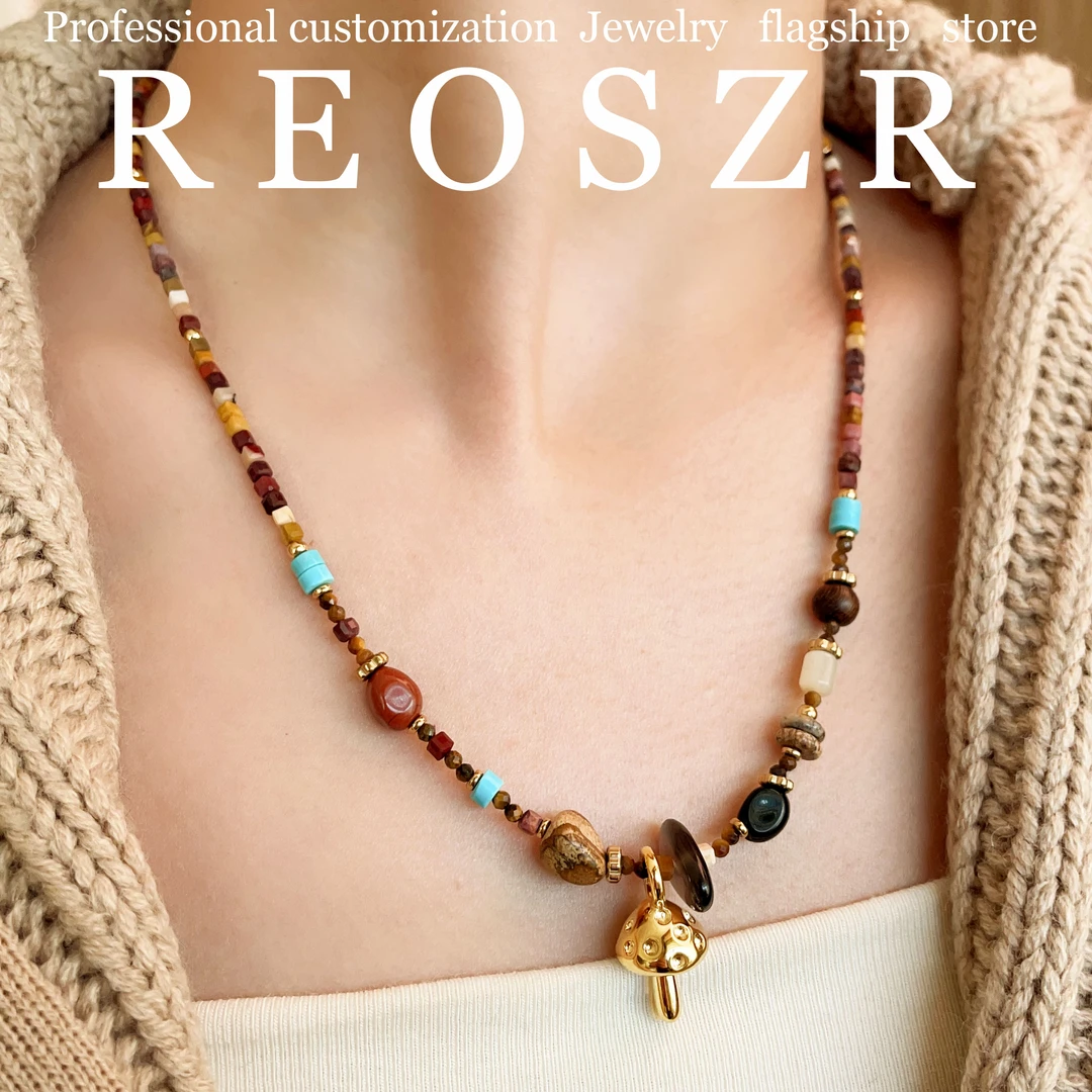 Reoszr/洛恣 钛钢项链 【蘑菇】原创设计复古方糖彩色波西米亚项链