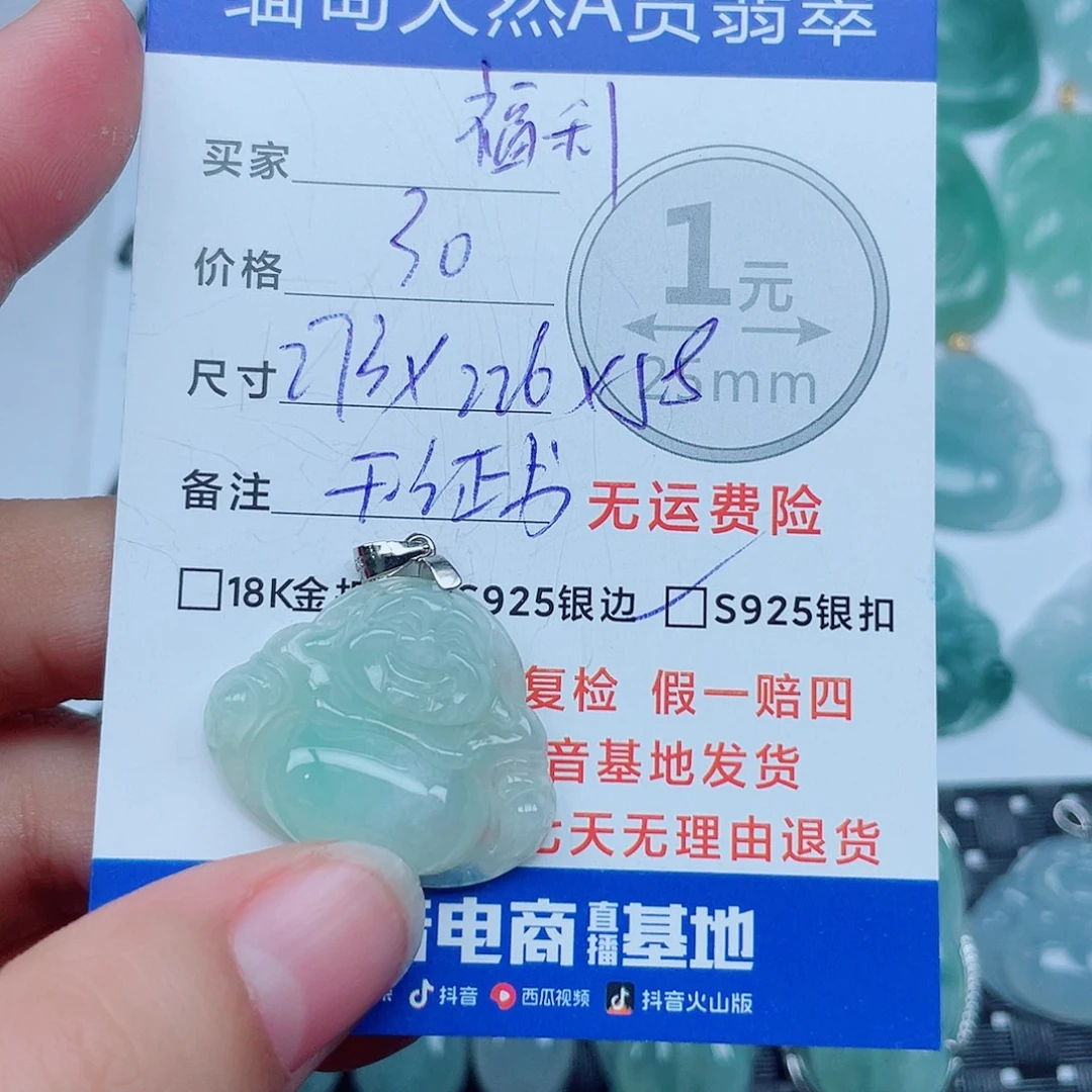 翡翠银S925镶嵌吊坠(不含链)翡翠