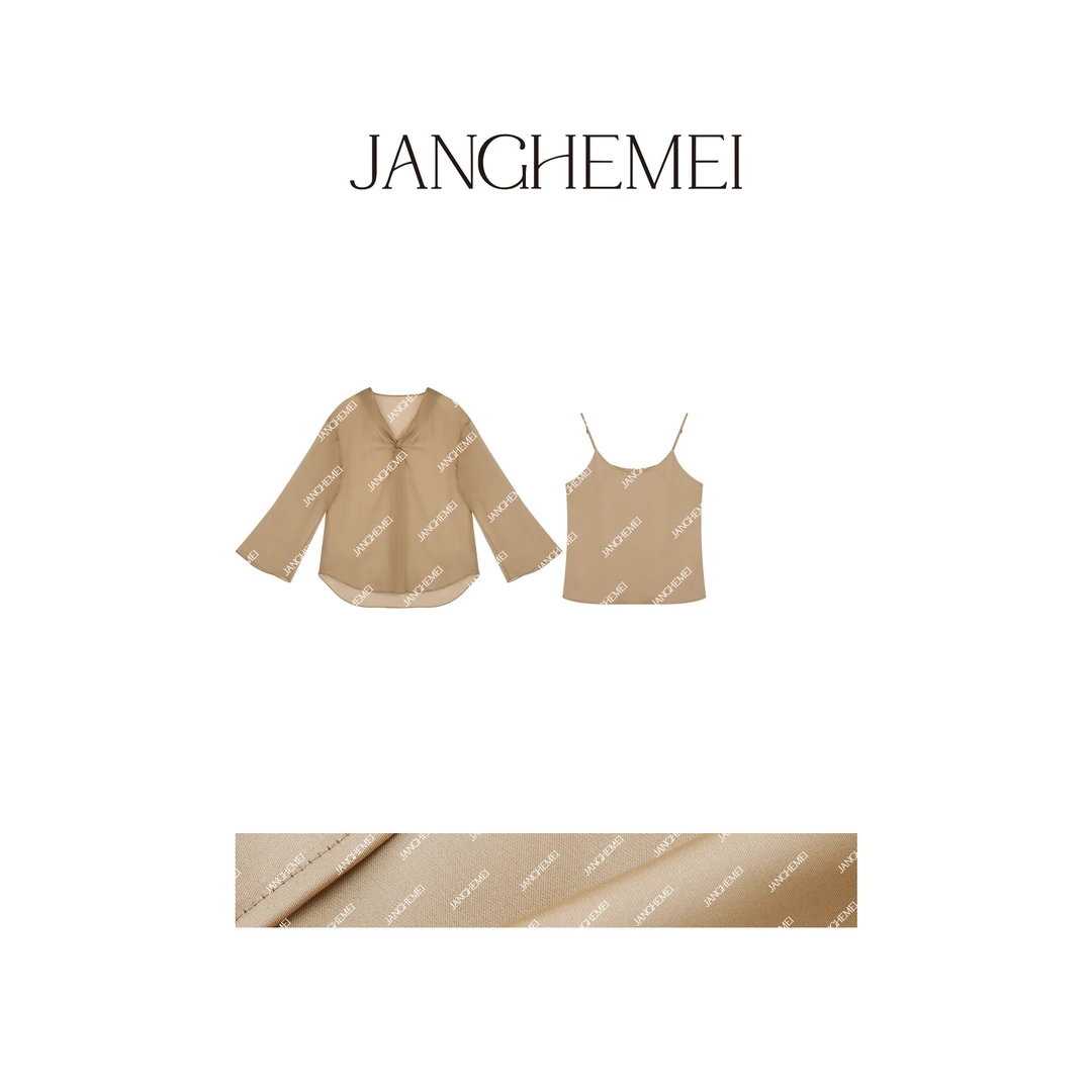 JANGHEMEI【金纱】薄款V领T恤宽松吊带套装 S23107M42