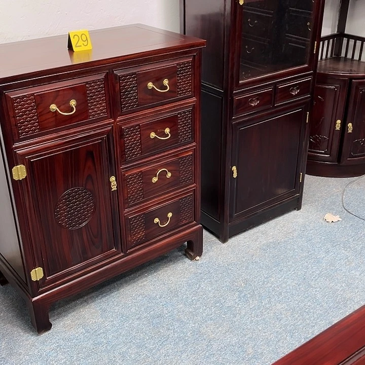 黑酸枝木类端景台标一个五斗柜一对玻璃柜