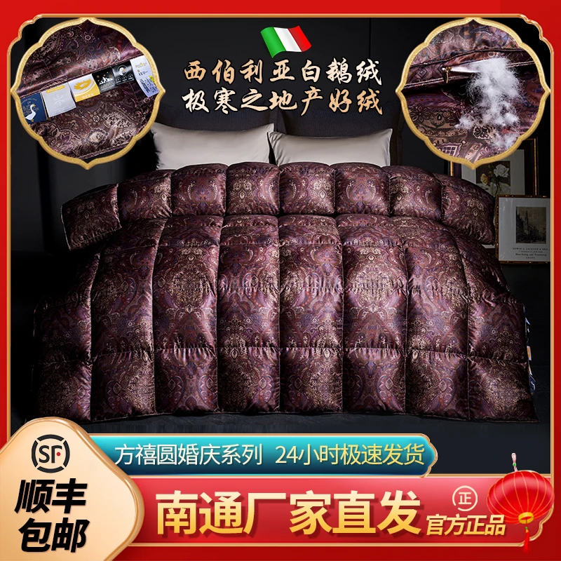 全棉鹅绒被秋冬被加厚充绒立体加厚保暖被芯刺绣奢华