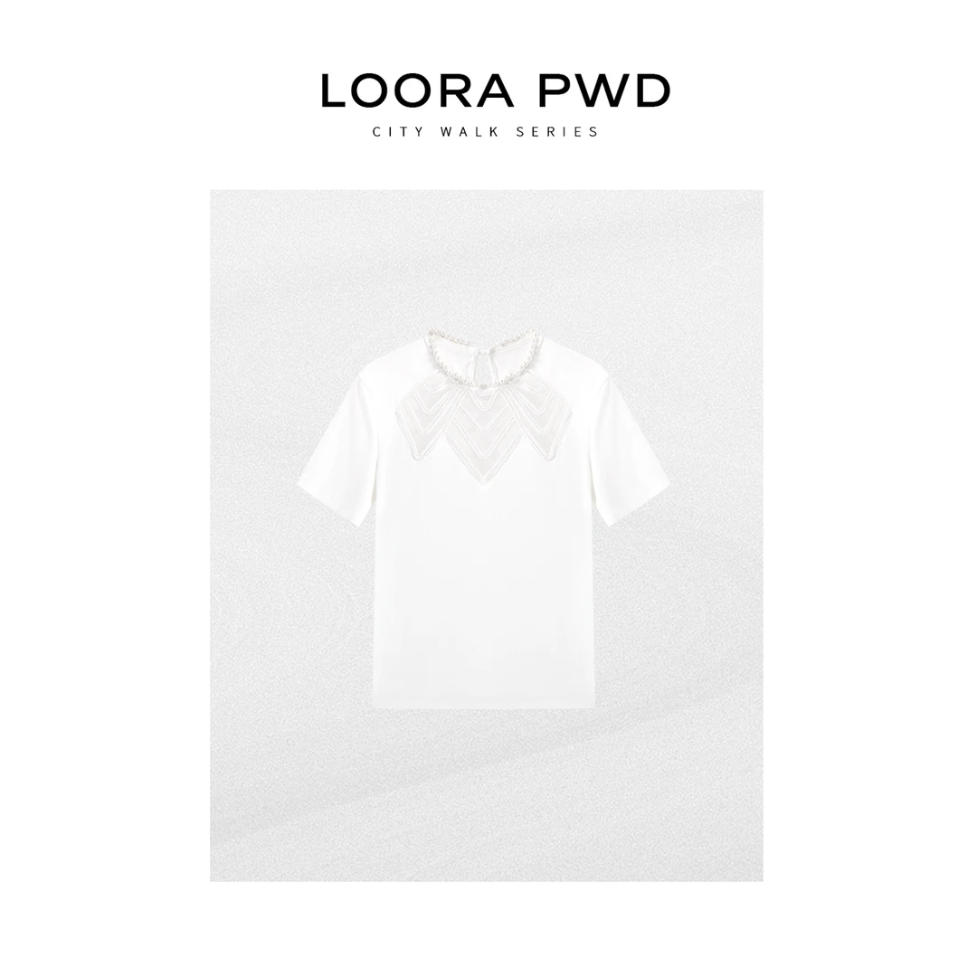 LOORAPWD/罗拉密码【棉】新款镂空蕾丝领口设计款T恤25CJBA0122N