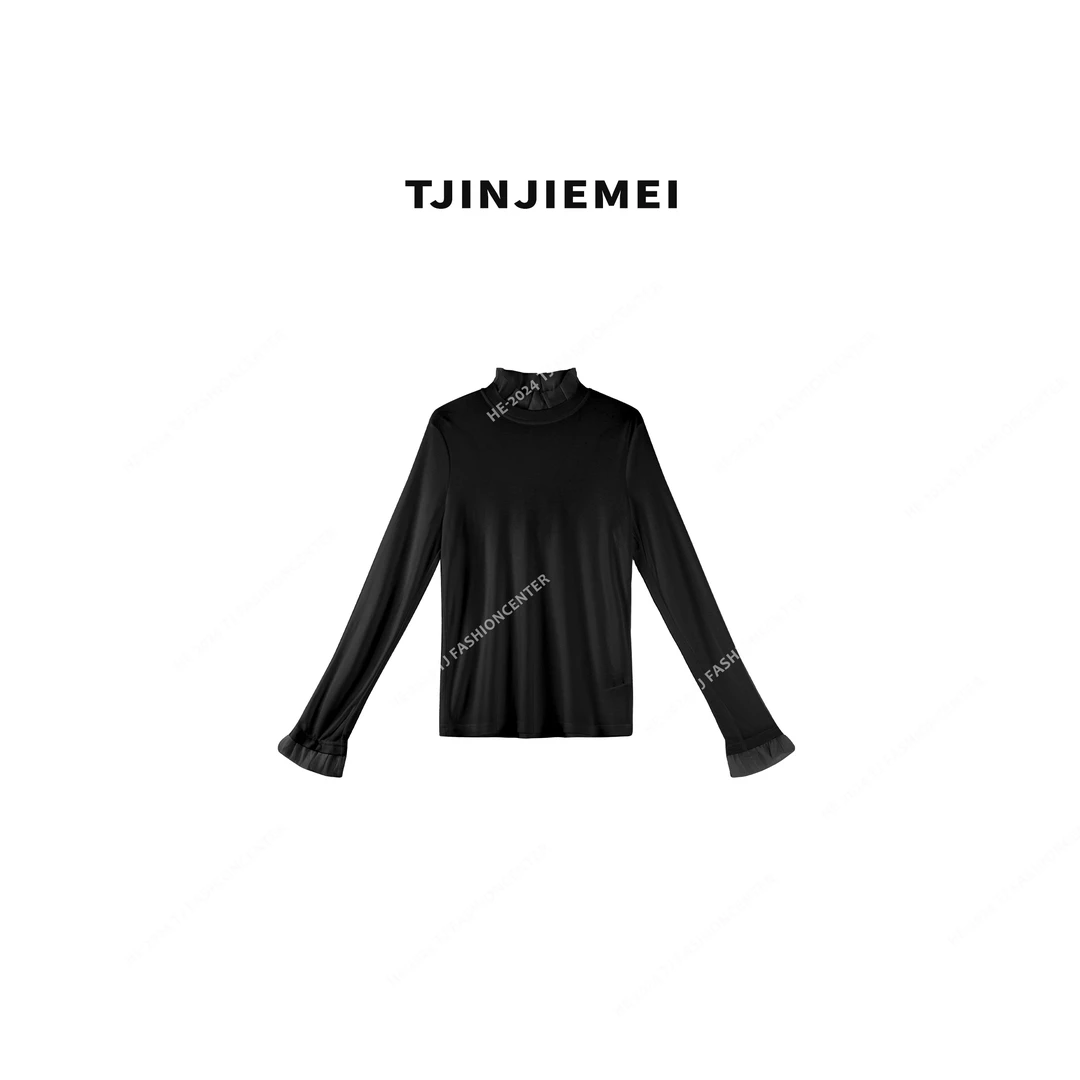 【T井姐妹】新款休闲百搭显瘦小花袖长袖T恤DD2411-81925