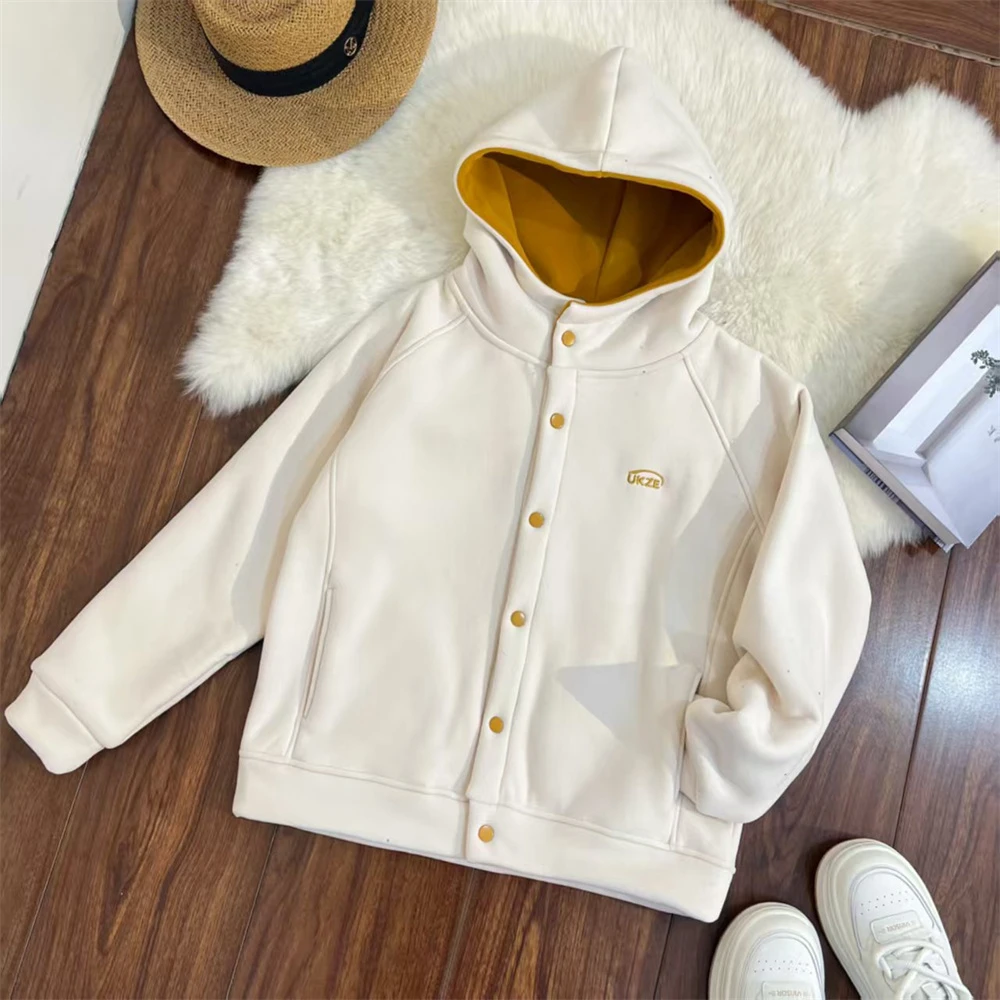 XUXU-[时尚百搭]2025秋冬新款加厚撞色连帽宽松外套O-24598