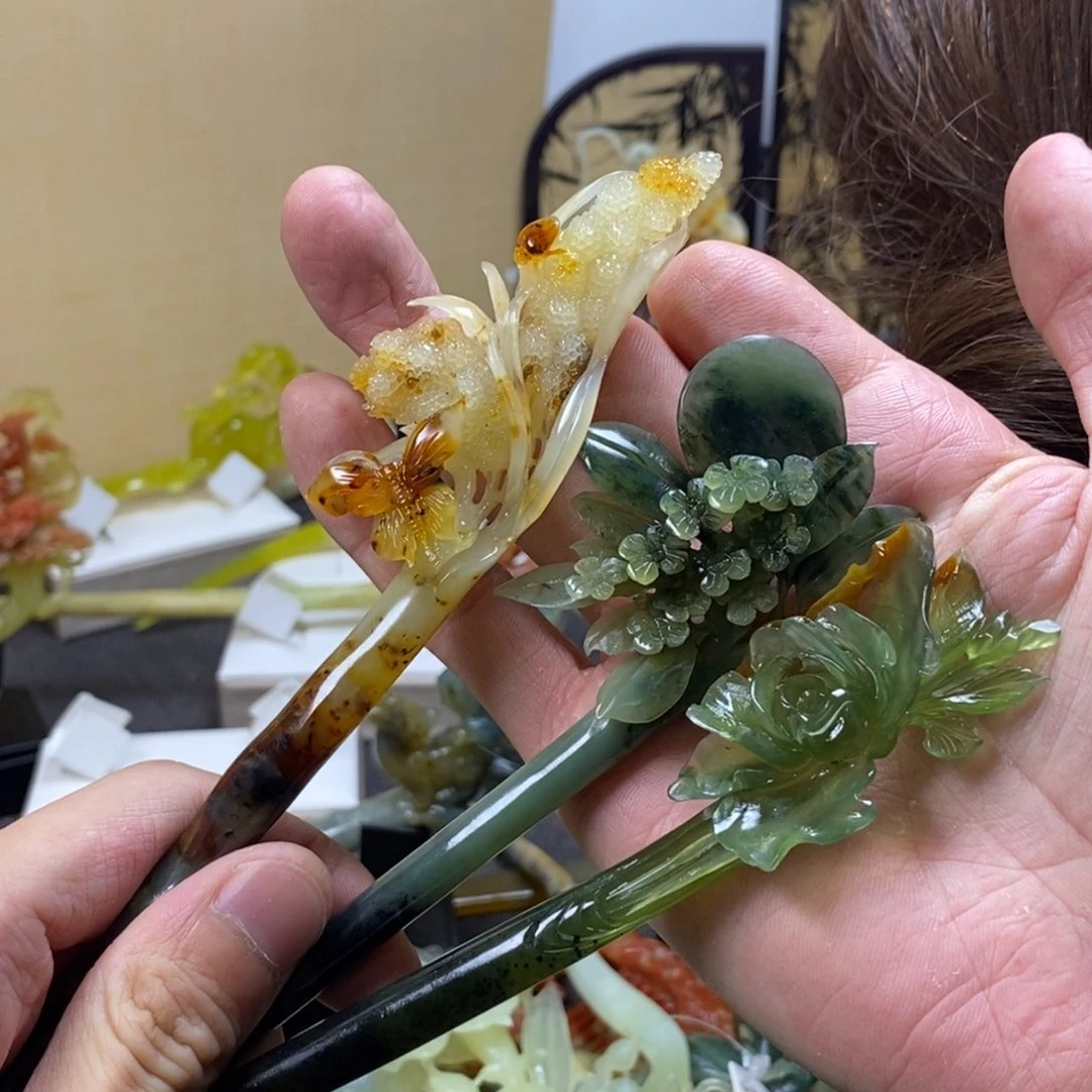 岫玉发簪未镶嵌暮**晓