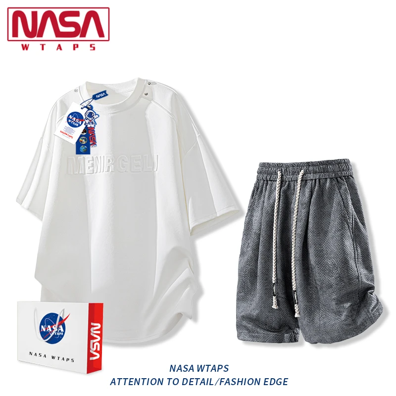 NASA WTAPS冰丝钢印短袖t恤套装男夏季新款宽松休闲短袖短裤套装