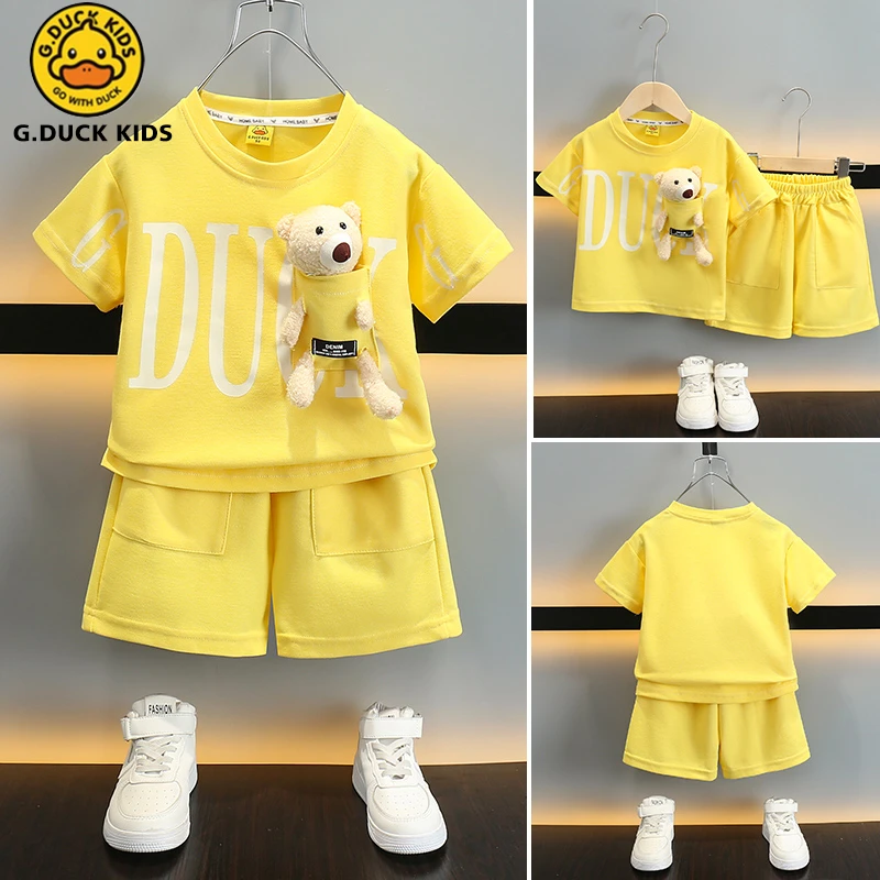 小黄鸭儿童夏季套装夏装短袖2025新款洋气宝宝夏天时髦半袖两件套