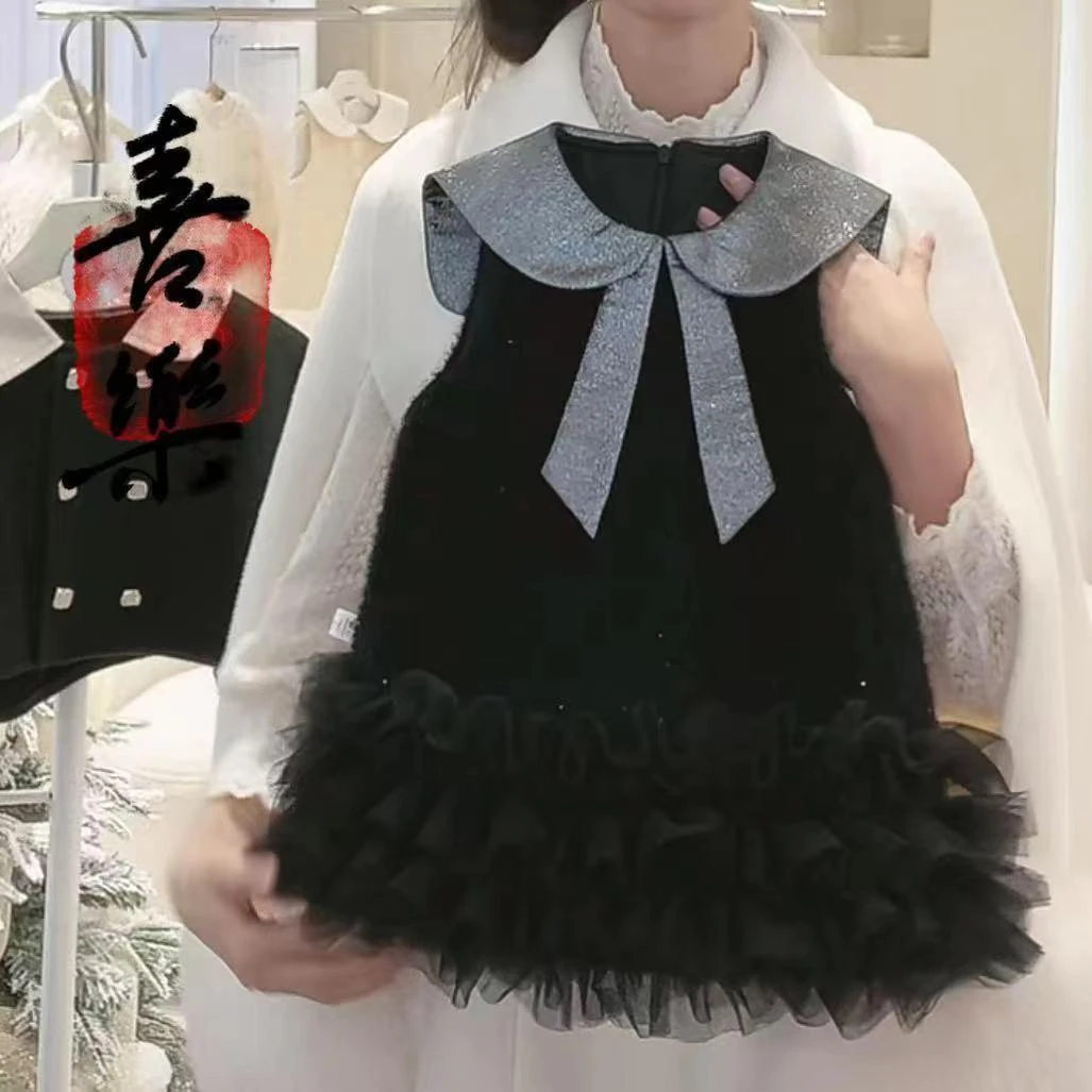 女童冬季连衣裙2024新款洋气宝宝小香风毛呢背心裙儿童公主礼服裙