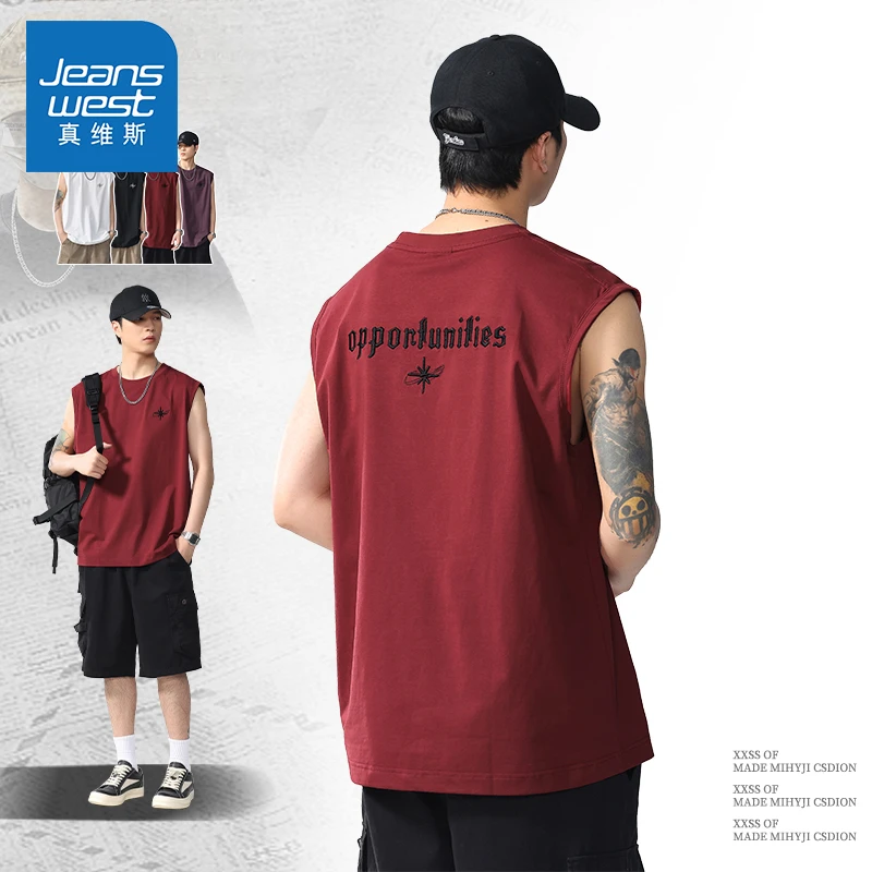 真维斯夏季宽松凉感背心2025新款男士大码运动无袖潮流简约男生T